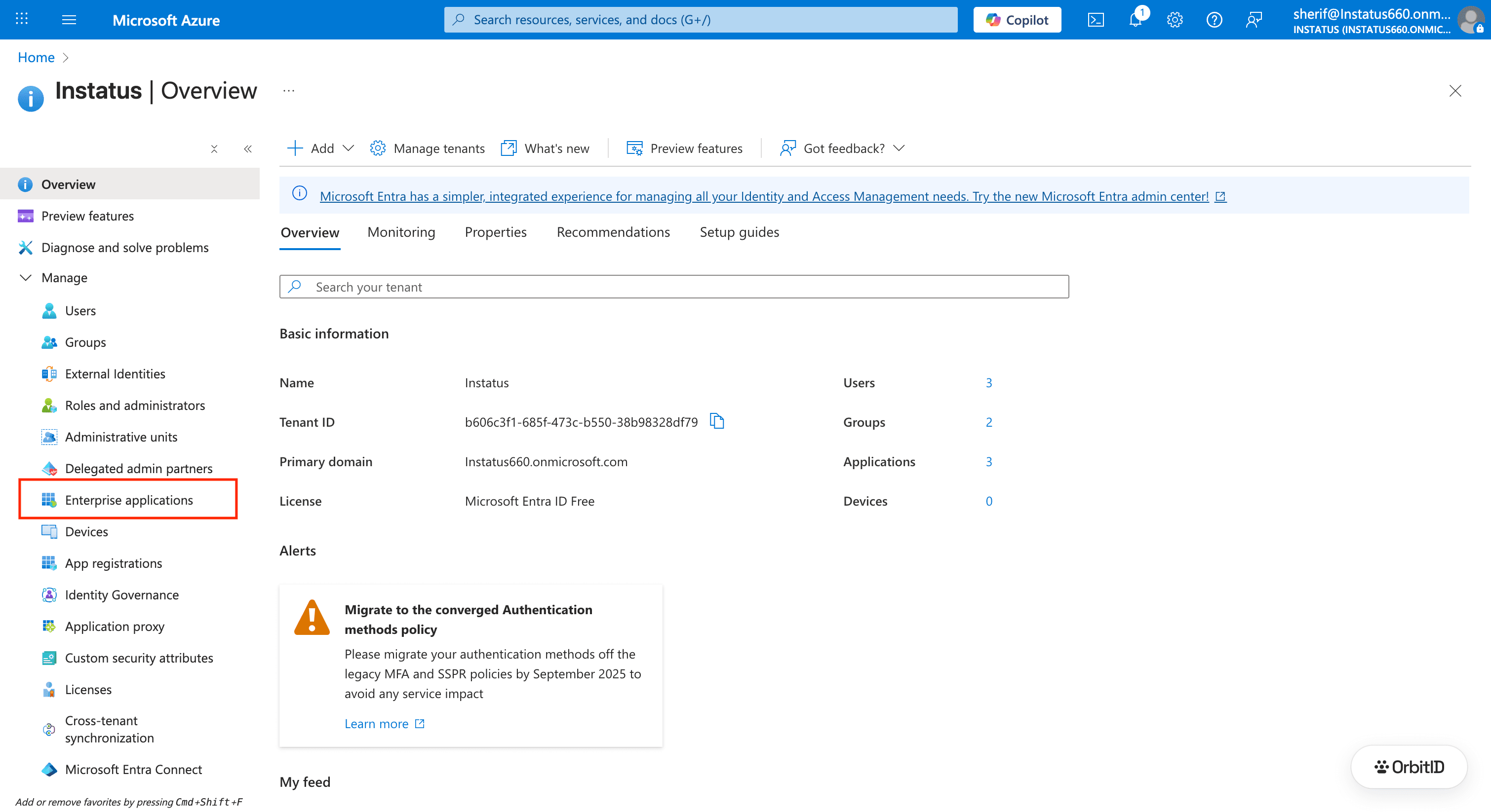 Entra ID overview with Enterprise applications highlighted