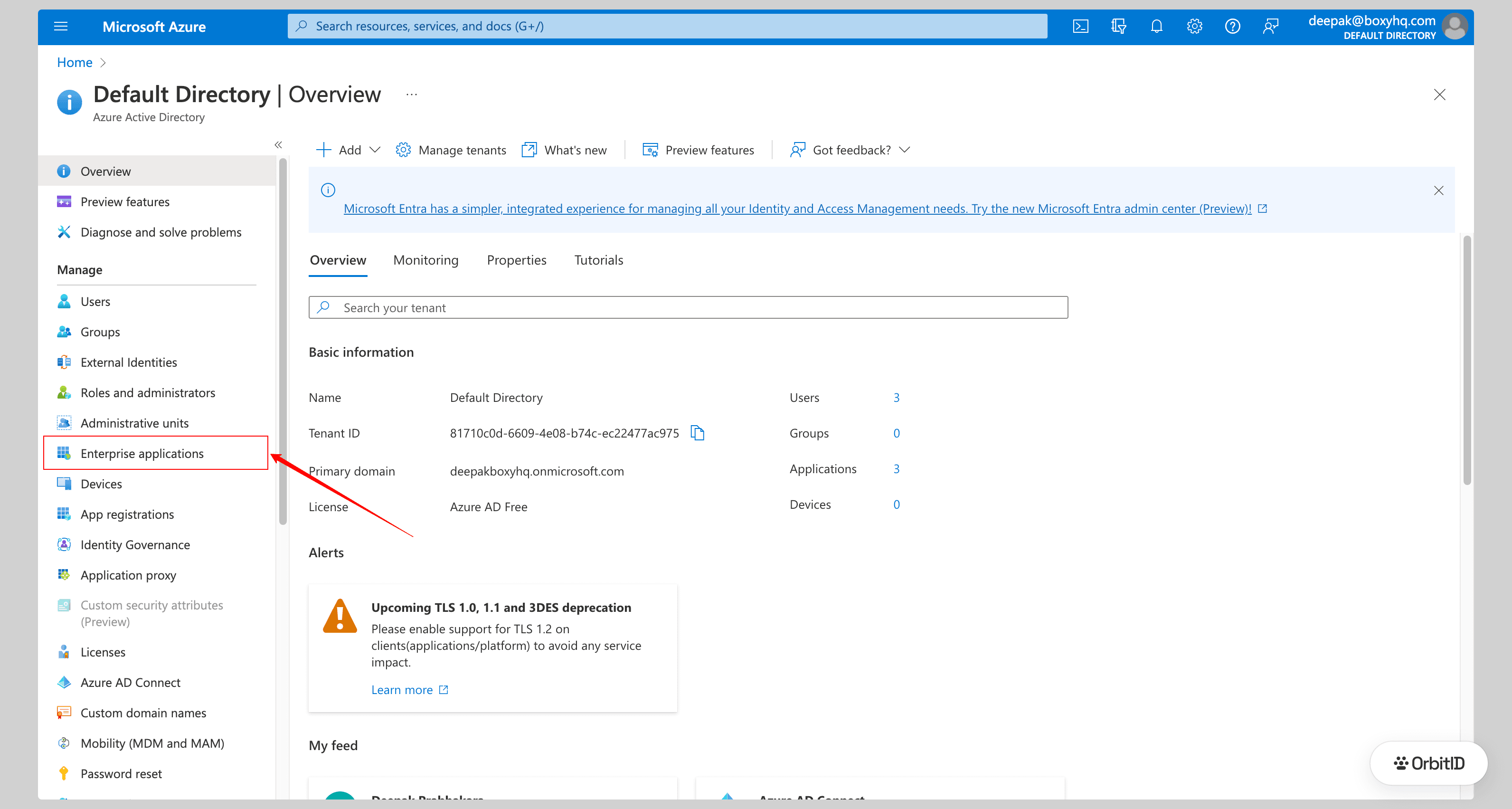 Entra ID overview with Enterprise applications highlighted
