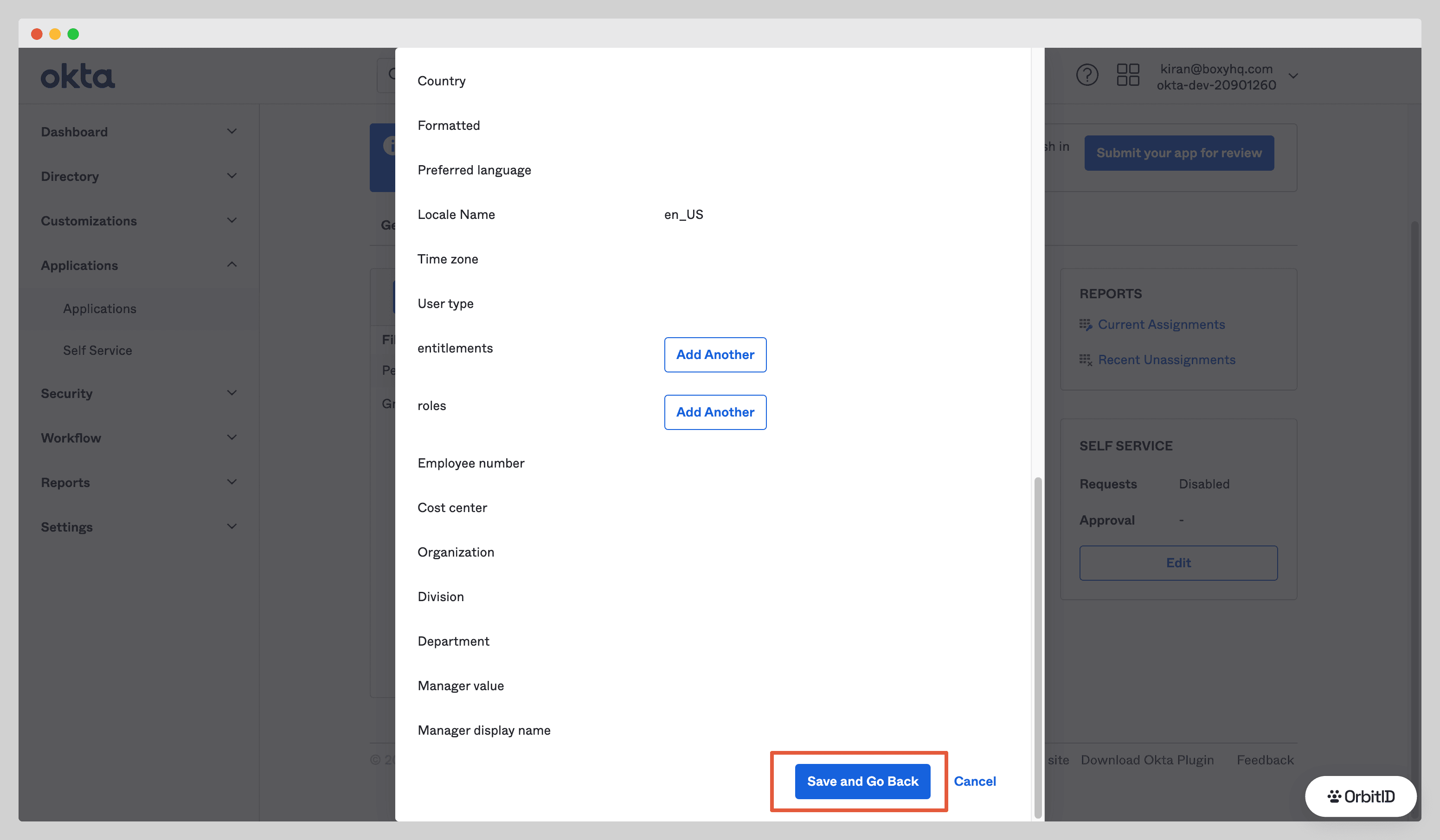 Attribute review with Save and Go Back highlighted