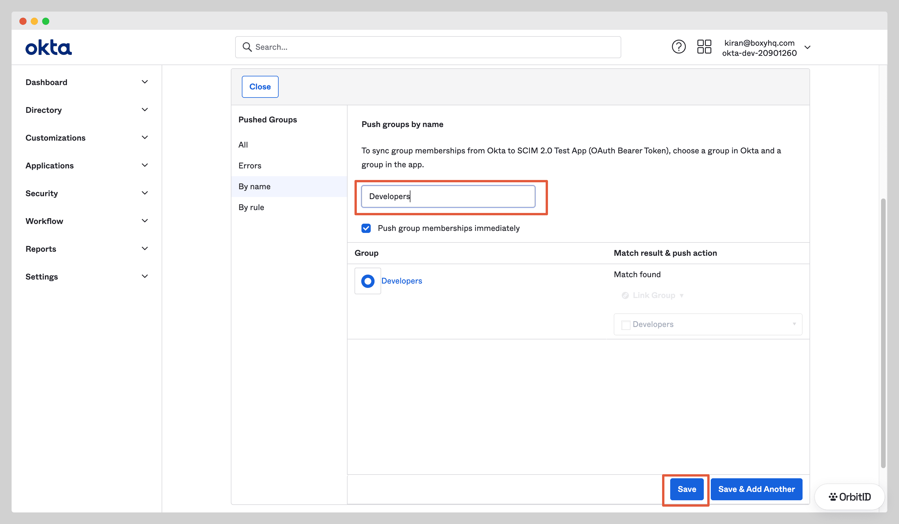 Push groups by name with a group entered and Save highlighted